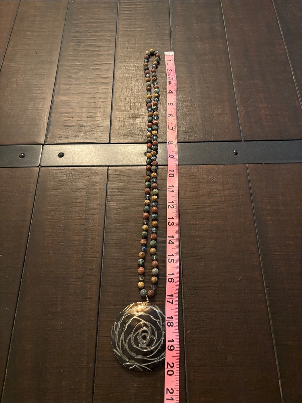 Handcrafted Rose Pendant Beaded Necklace - Picture 5 of 8